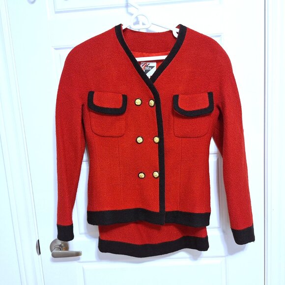 Vintage Biba Wool Suit Red Jacket and Skirt with Gold Buttons from early 1990s - Picture 1 of 16